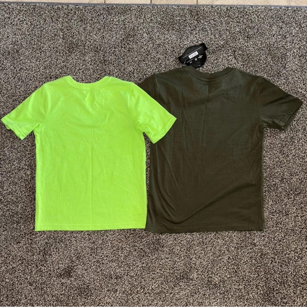 Dinosaur and Jurassic Park Tees -Neon Green & Dark Green Boys Size 7 7/8 Fun Set